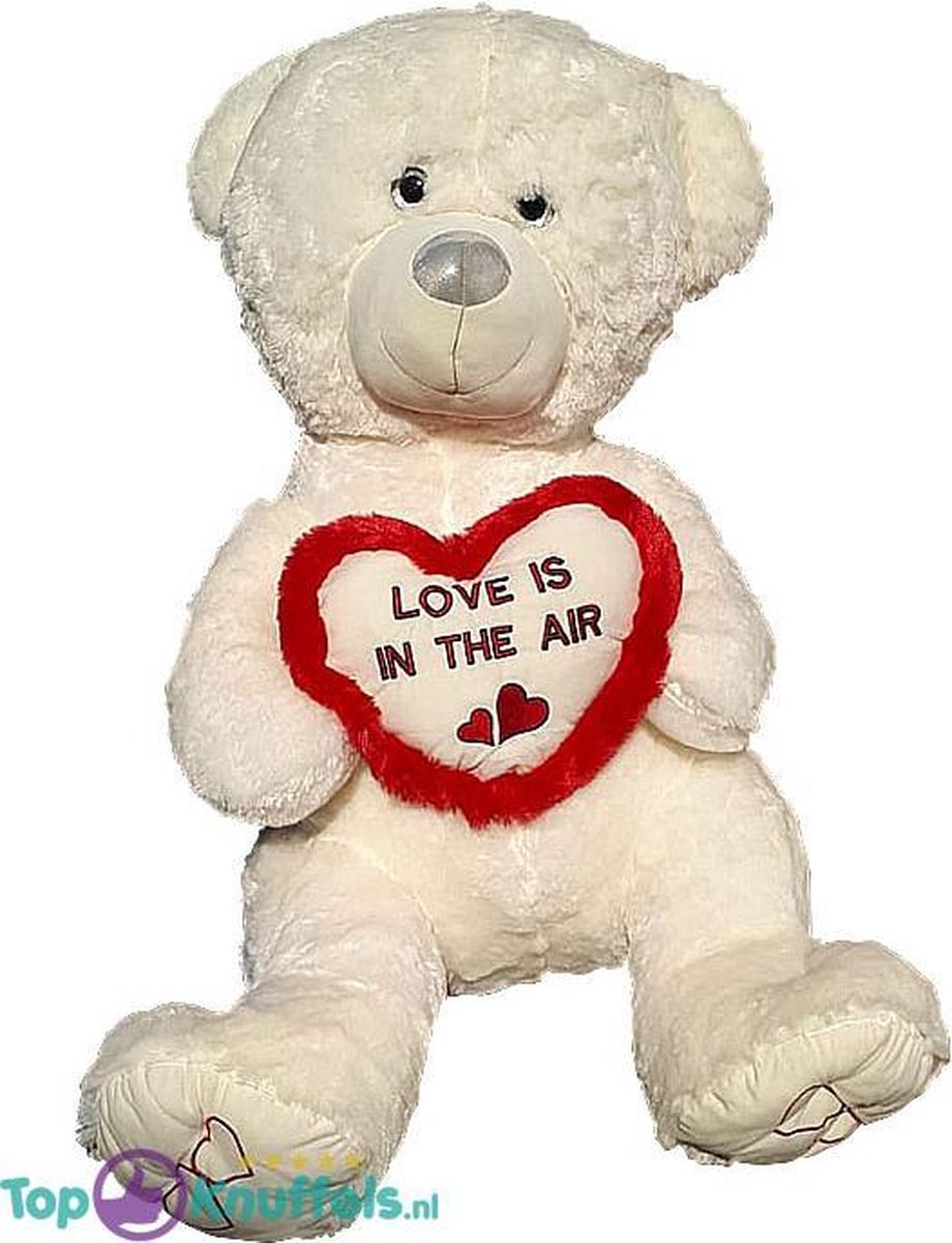 Teddybeer XXL Pluche Knuffel met Hart (Wit) 110 cm | Teddybeer | knuffelbeer pluche knuffel love beer | Ik Hou Van Jou / I Love You bear | Beertje met hart liefde | Baby plush beer met hartje